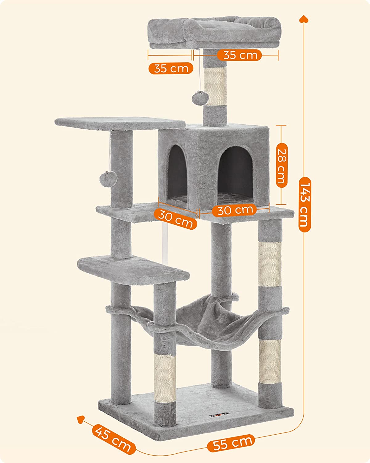 Cat Climbing Tower M15; 143cm - Light Grey